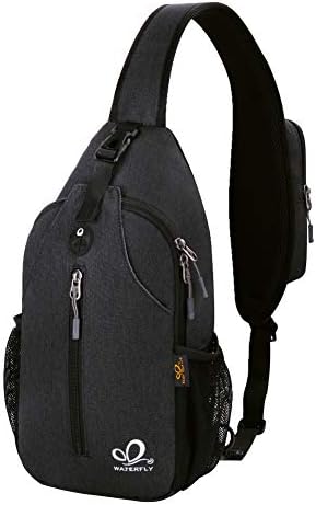 WATERFLY Crossbody Sling Backpack Sling Bag Travel Hiking Chest Bag Daypack (Black)