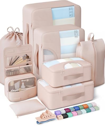 Veken 8 Set Packing Cubes, Gifts for Women Mom Her, Personalized Cruise Ship Travel Essentials Accessories for Beach Vacation, Suitcase Organizer Bags for Luggage with Hanging Toiletry Bag