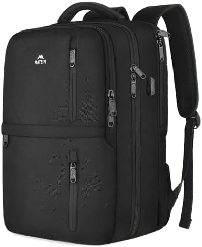 MATEIN Carry on Backpack, Flight Approved Travel Backpack with USB Port, TSA Personal Item Travel Bag fits 17″ Laptop, Large Water Resistant Luggage Overnight Weekender Bag for Men & Women, Black