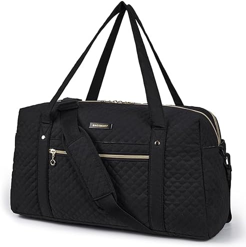 BAGSMART Duffle Bag 37L Large Carry On Weekender Overnight Bag with Wet Pocket , Laptop Compartment And Shoes Bag for for Women, Travel, Business Trips, Sports(Black)