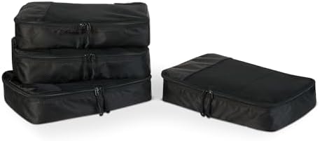 Amazon Essentials 4-Piece Packing Cubes Travel Accessories Set, Luggage Organizer with Double Zipper, Mesh Top, Space-Saving, Medium, Black (Previously Amazon Basics)