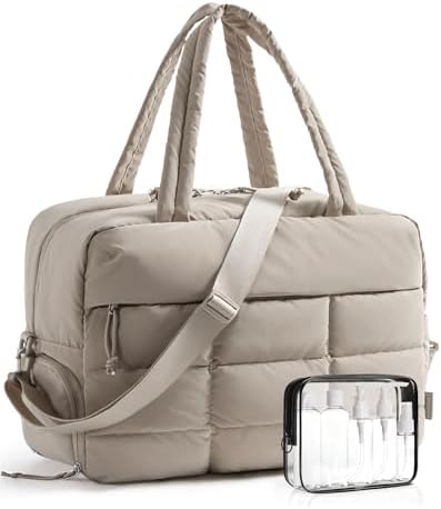 BAGSMART Gym Bag for Women, Carry on Travel Duffel Bag, Water-resistant Weekender with Shoe Compartment for Gym Travel Work, Khaki, Large