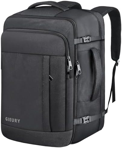 Gieury Carry On Backpack, 50L Travel Backpack, Luggage Backpack TSA Flight Approved Laptop Backpack for Men & Women, Large Expandable 40L Daypack Lightweight Business Weekender Bag, Black
