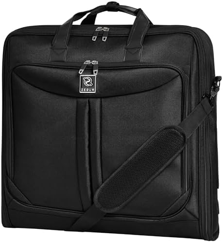 ZEGUR Premium Suit Garment Bag Carry On – Hangs 4 Suits – Travel & Business with Shoulder Strap and Laptop Compartment
