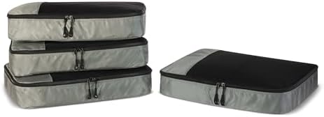 Amazon Essentials 4-Piece Packing Cubes Travel Accessories Set, Luggage Organizer, Suitcase Organizer with Double Zipper, Mesh Top, Space-Saving, Large, Gray (Previously Amazon Basics)